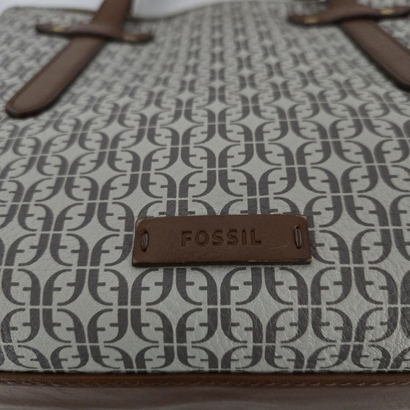 Fossil Felicity Signature Crossbody Satchel Purse Bag Logo Taupe Vegan Leather - Picture 10 of 10